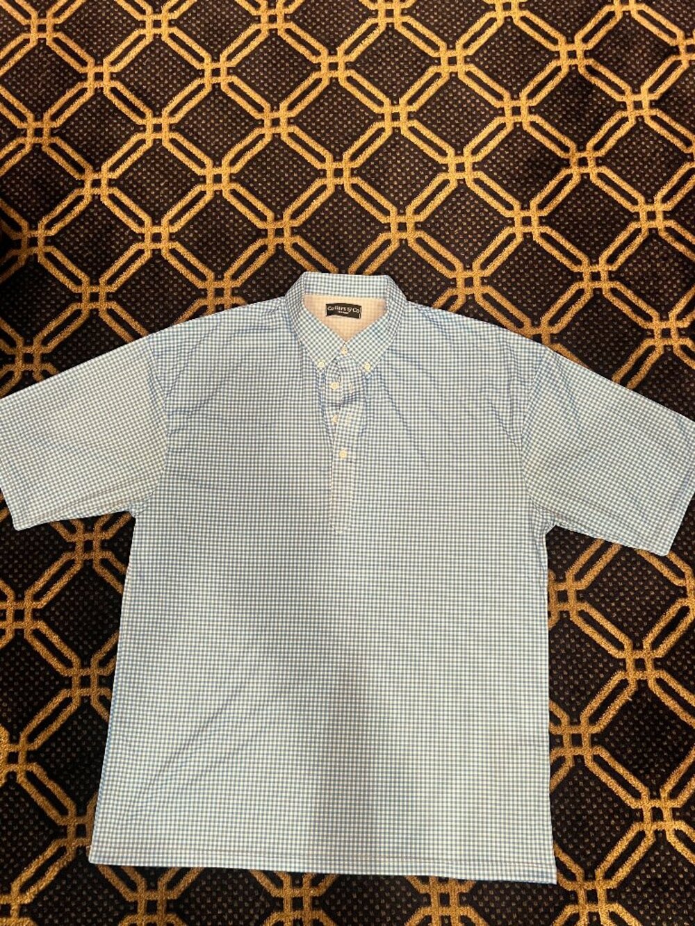 Collars & Co. Blue White Gingham Dress Collar Performance Polo Men’s 3XL